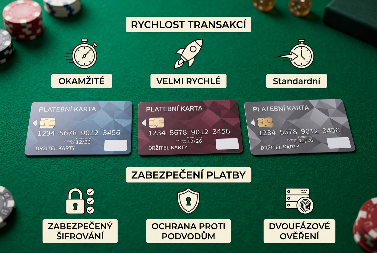 Infografika srovnávající různé platební metody v českém kasinovém prostředí
